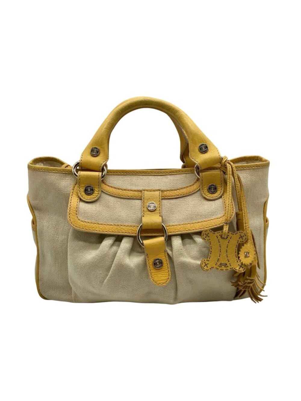 Celine Beige And Yellow Canvas Boogie Satchel Bag